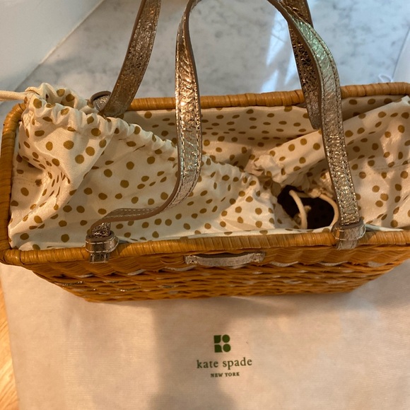 KATE SPADE ♠️ Wicker Basket Handbag Quinn WKRU1096 Edgartown Natural White Gold - Picture 2 of 16